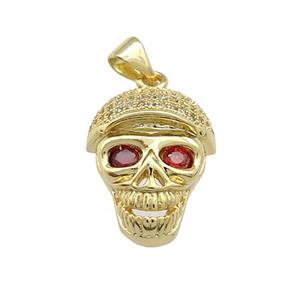 Copper Skull Pendant Pave Zircon 18K Gold Plated, approx 15-18mm