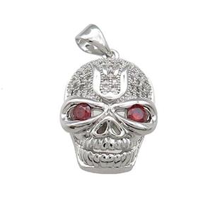 Copper Skull Pendant Pave Zircon Platinum Plated, approx 14-19mm