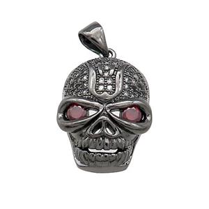 Copper Skull Pendant Pave Zircon Black Plated, approx 14-19mm