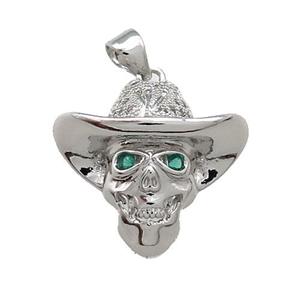 Copper Skull Pendant Pave Zircon Platinum Plated, approx 18-21mm