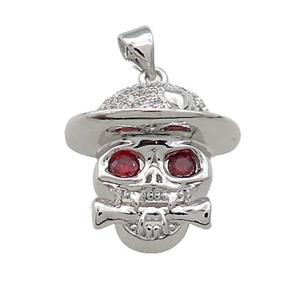 Copper Skull Pendant Pave Zircon Platinum Plated, approx 19mm