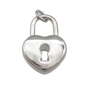 Copper Lock Pendant Heart Platinum Plated, approx 13-19mm