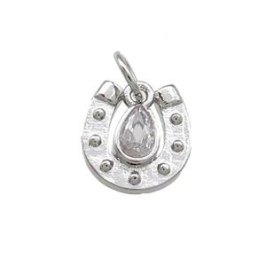Copper Horseshoe Charms Pendant Pave Zircon Platinum Plated, approx 10mm