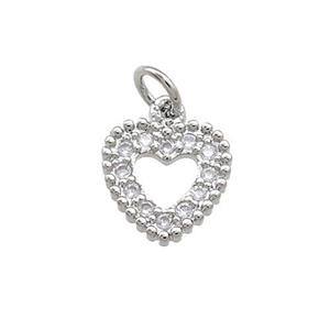 Copper Heart Pendant Pave Zircon Platinum Plated, approx 11mm