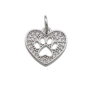 Copper Heart Pendant Pave Zircon Paw Platinum Plated, approx 11.5mm