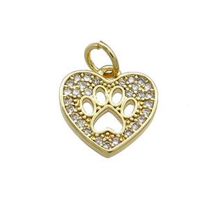 Copper Heart Pendant Pave Zircon Paw Gold Plated, approx 11.5mm