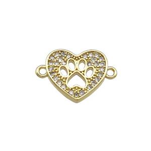 Copper Heart Connector Pave Zircon Paw Gold Plated, approx 11.5mm