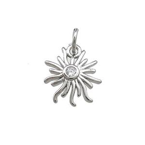Copper Sun Charms Pendant Pave Zircon Platinum Plated, approx 11-12mm