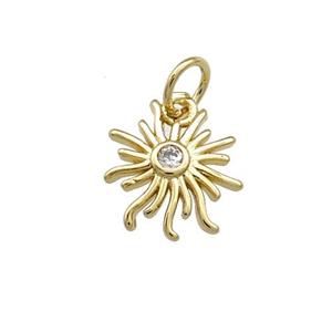 Copper Sun Charms Pendant Pave Zircon Gold Plated, approx 11-12mm