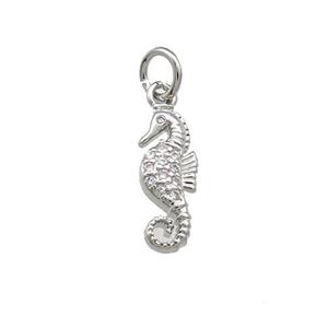 Copper Seahorse Charms Pendant Pave Zircon Platinum Plated, approx 5-14mm