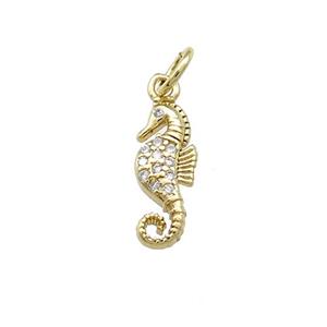 Copper Seahorse Charms Pendant Pave Zircon Gold Plated, approx 5-14mm