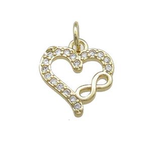 Copper Heart Pendant Pave Zircon Infinity Gold Plated, approx 12mm