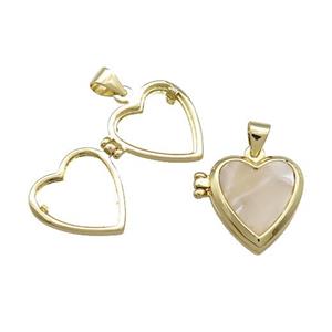 Copper Locket Pendant Pave Shell Heart Gold Plated, approx 15mm