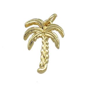 Coconut Tree Charms Copper Pendant Gold Plated, approx 14-19mm