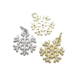 Christmas Snowflake Charms Copper Pendant Pave Zircon Mixed, approx 12mm