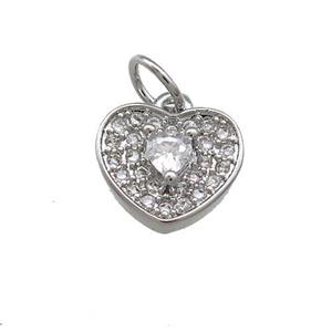 Copper Heart Pendant Pave Zircon Platinum Plated, approx 10mm