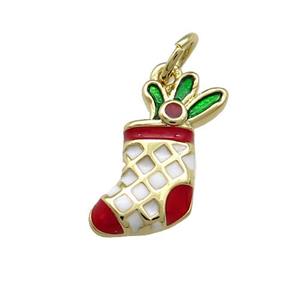 Christmas Stocking Charms Copper Pendant Multicolor Enamel Gold Plated, approx 9-16mm