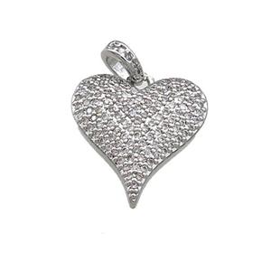 Copper Heart Pendant Pave Zircon Platinum Plated, approx 17mm