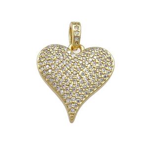 Copper Heart Pendant Pave Zircon Gold Plated, approx 17mm