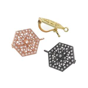 Copper Clasp Pave Zircon Hexagon Mixed, approx 15-17mm