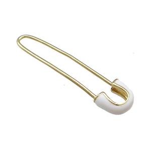 Copper Safety Pins White Enamel Gold Plated, approx 9-38mm