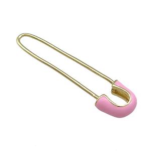 Copper Safety Pins Pink Enamel Gold Plated, approx 9-38mm