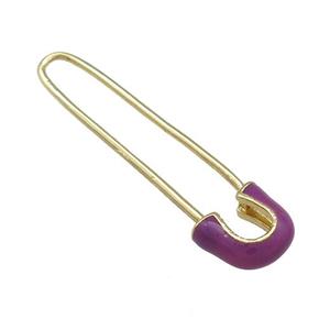 Copper Safety Pins Fuchsia Enamel Gold Plated, approx 9-38mm