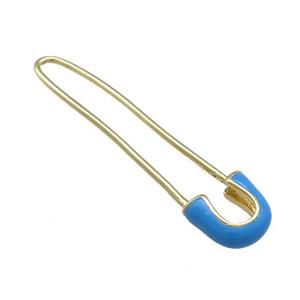 Copper Safety Pins Blue Enamel Gold Plated, approx 9-38mm