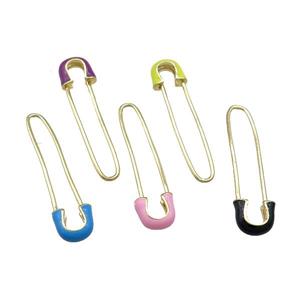 Copper Safety Pins Enamel Gold Plated Mixed, approx 9-38mm