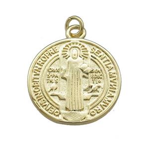 Copper Jesus Pendant Religious Medal Charms Circle Gold Plated, approx 19mm