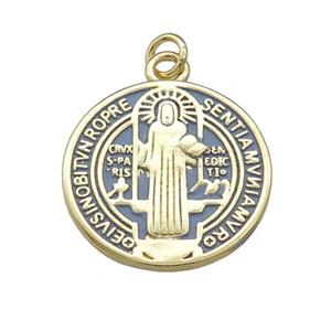 Copper Jesus Pendant Religious Medal Charms Gray Painted Circle Gold Plated, approx 19mm