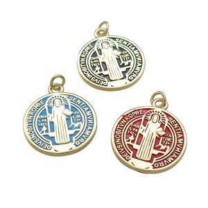 Copper Jesus Pendant Religious Medal Charms Painted Circle Gold Plated Mixed, approx 19mm