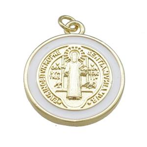 Copper Jesus Pendant Religious Medal Charms White Enamel Circle Gold Plated, approx 20mm