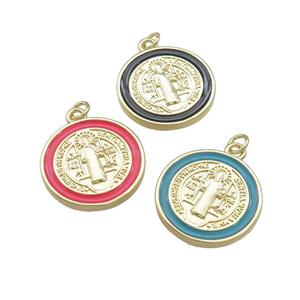 Copper Jesus Pendant Religious Medal Charms Enamel Circle Gold Plated Mixed, approx 20mm