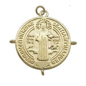 Copper Jesus Pendant Religious Medal Charms Circle Gold Plated, approx 25mm
