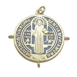 Copper Jesus Pendant Religious Medal Charms Gray Painted Circle Gold Plated, approx 25mm