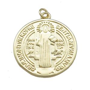Copper Jesus Pendant Religious Medal Charms Circle Gold Plated, approx 25mm