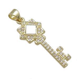 Copper Key Pendant Pave Shell Zircon 18K Gold Plated, approx 12-28mm