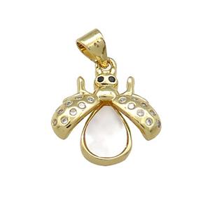 Copper Ladybug Charms Pendant Pave Shell Zircon 18K Gold Plated, approx 16mm