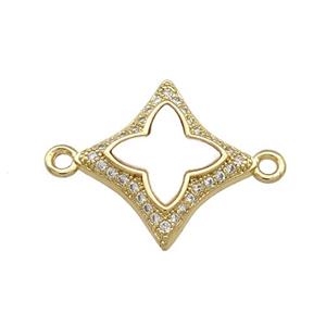 Copper Clover Connector Pave Shell Zircon 18K Gold Plated, approx 18mm