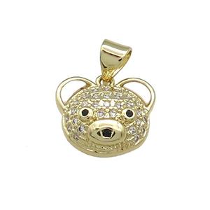 Copper Bear Charms Pendant Pave Shell Zircon 18K Gold Plated, approx 12-14mm