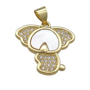Cute Lucky Elephant Charms Copper Pendant Pave Shell Zircon 18K Gold Plated, approx 16-19mm