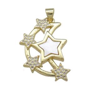 Copper Moon Star Pendant Pave Shell Zircon 18K Gold Plated, approx 19-28mm