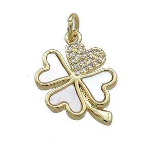 Copper Clover Pendant Pave Shell Zircon 18K Gold Plated, approx 14-17mm