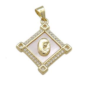 Virgin Mary Charms Copper Square Pendant Pave Zircon Religious Prayer 18K Gold Plated, approx 22mm