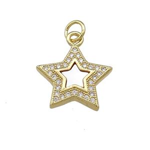Copper Star Pendant Pave Shell Zircon 18K Gold Plated, approx 15mm