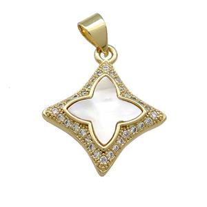 Copper Clover Pendant Pave Shell Zircon 18K Gold Plated, approx 18mm