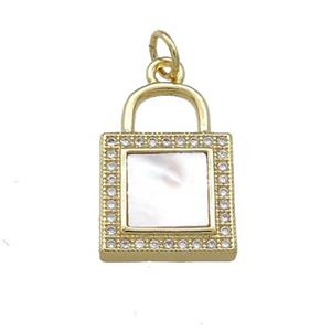 Copper Lock Pendant Pave Shell Zircon 18K Gold Plated, approx 13-18mm