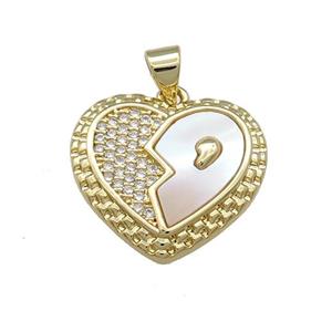 Copper Heart Pendant Pave Shell Zircon 18K Gold Plated, approx 20mm