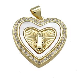 Copper Heart Pendant Pave Shell Zircon Jesus 18K Gold Plated, approx 22mm